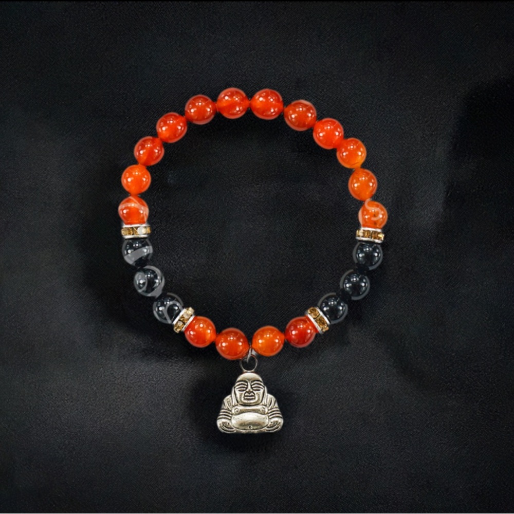 Buddha Beaded Charm Bracelet Carnelian Beads NWT
